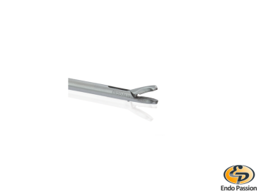 Combination instrument: Needle holder left curved, jaw distal TC inlet, proximal hook scissors